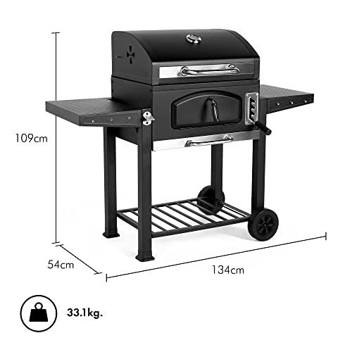 VonHaus XL Charcoal BBQ Grill & Smoker – Portable Barbecue with Warming Rack, Side Shelves, Wheels, Temperature Gauge – Outdoor Cooking for Meat, Fish & Veg - Image 11