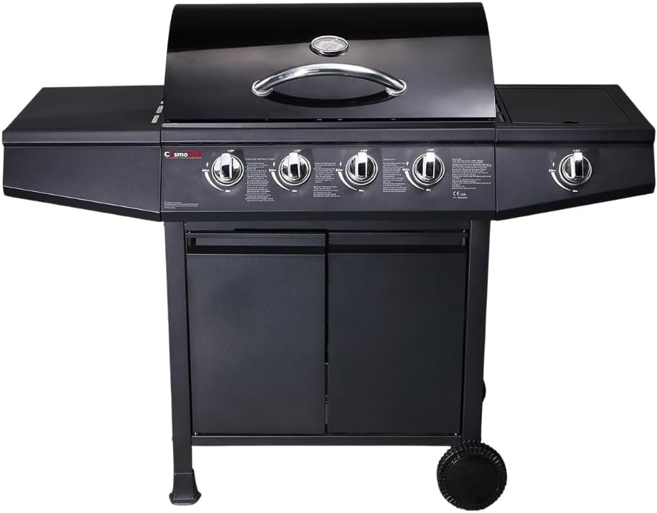 CosmoGrill Original 4+1 Gas Burner BBQ Grill with Side Burner, Warming Rack & Storage - Outdoor Garden Barbecue with Temperature Gauge