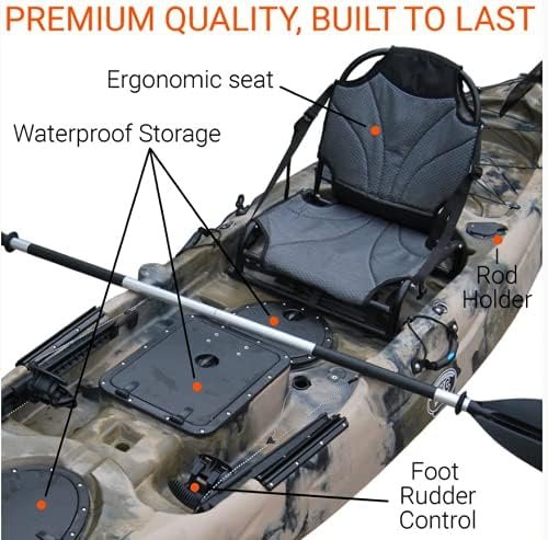 BKC RA220 11.5′ Sit-On-Top Angler Fishing Kayak – Green Camo with Paddles, Upright Chair & Rudder System - Image 4