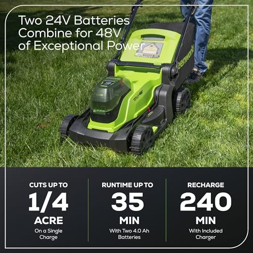 Greenworks 48V Brushless Cordless Push Lawn Mower – 17″ (43 cm) Deck, Dual 4.0 Ah Batteries & Rapid Charger, 45 Min Runtime - Image 29
