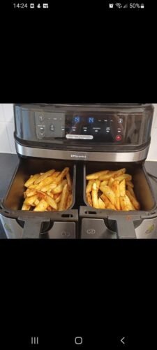 EMtronics EMAFDD9LSL Dual Air Fryer 9L - Double XL Basket, 8 Cooking Presets, 99-Min Timer, Stainless Steel, Oil-Free Healthy Cooking photo review