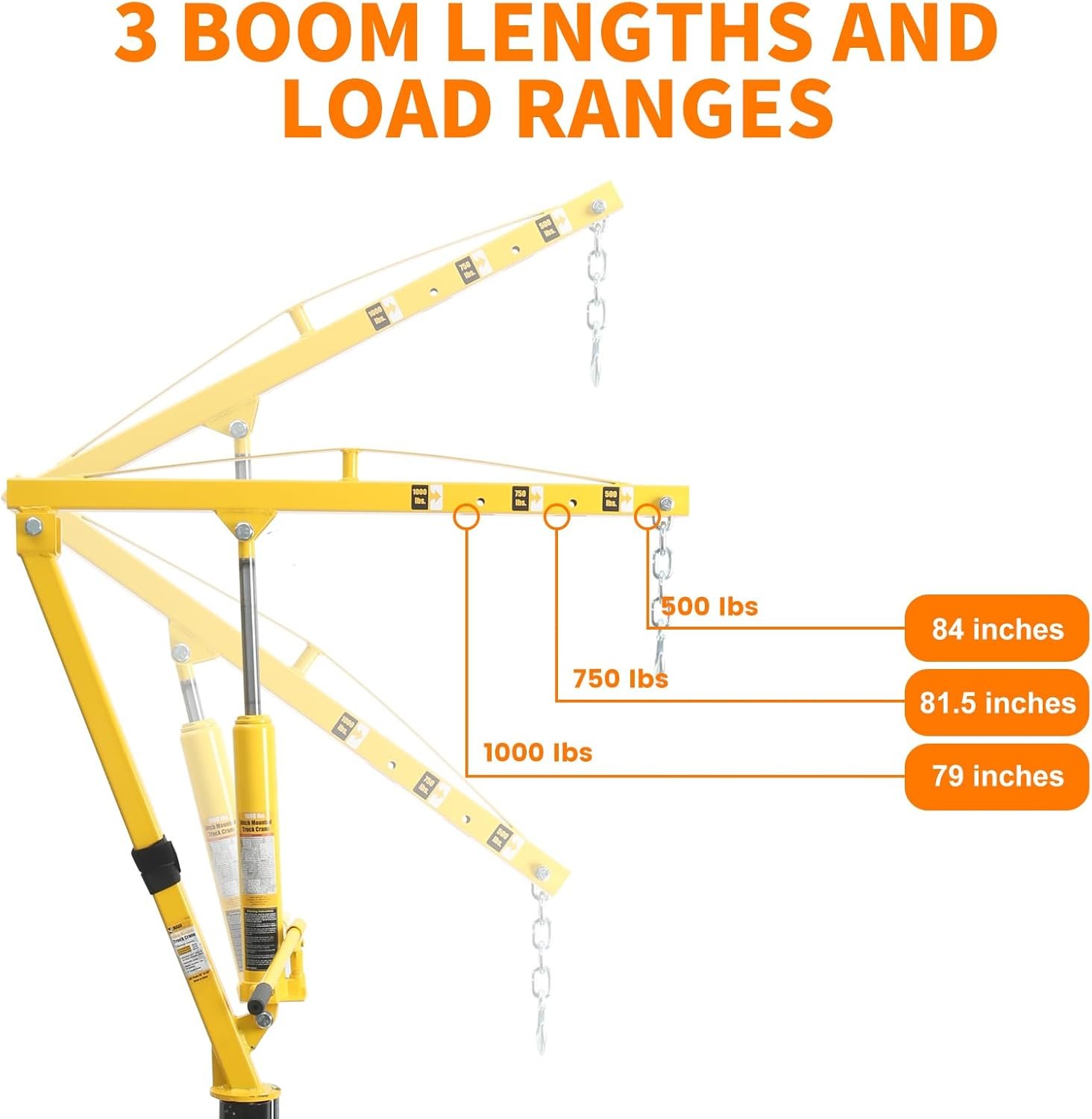 MAXXHAUL 70238 Hitch-Mounted Hydraulic Truck Crane – 1000 lb (454 kg) Capacity, Swivel Lift Arm, Adjustable Boom (500/750/1000 lb) - Image 2