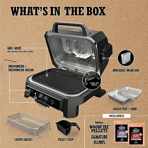 Ninja Woodfire Pro XL OG850 Electric Outdoor Grill and Smoker – 4-in-1 Portable BBQ with Built-In Thermometer, Air Fry, Bake, and Real Woodfire Flavor – Stainless Steel, 22-Inch, Dark Grey - Image 14