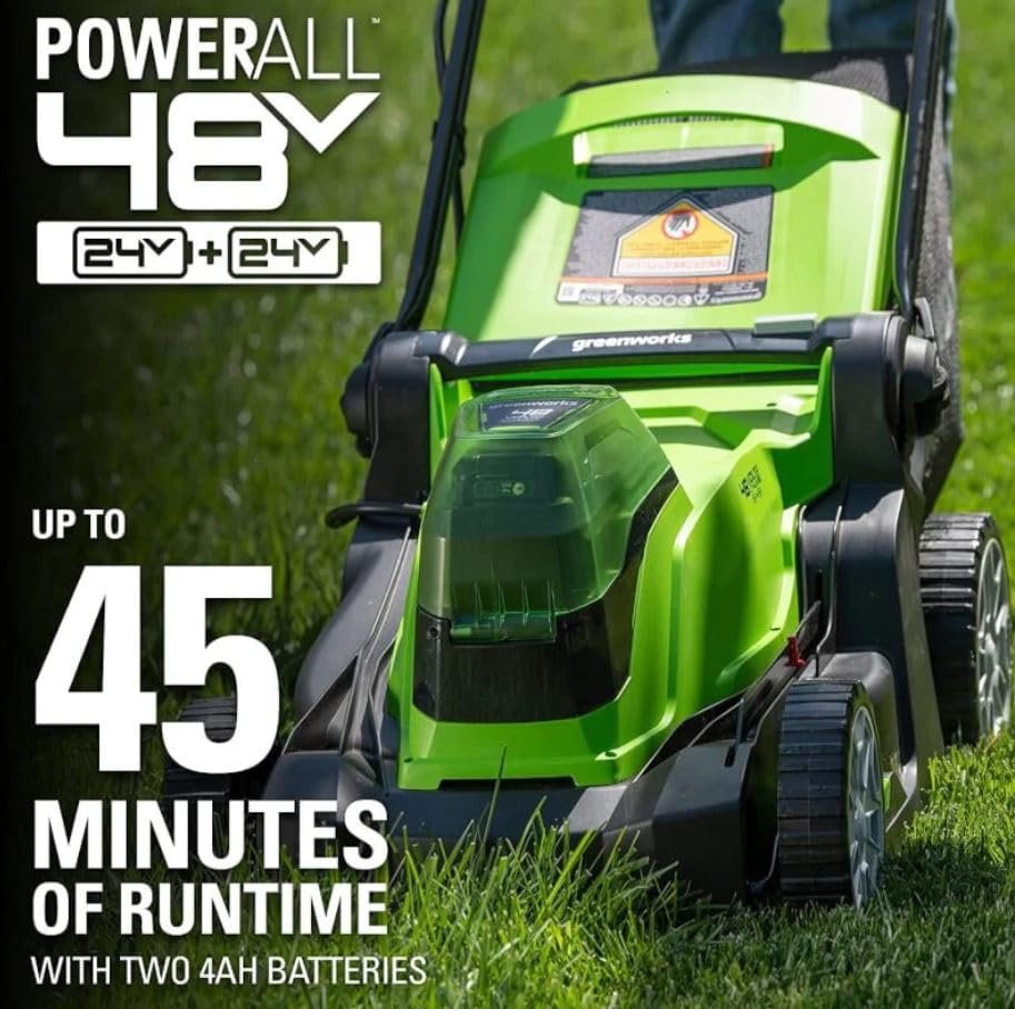 Greenworks 48V Brushless Cordless Push Lawn Mower – 17″ (43 cm) Deck, Dual 4.0 Ah Batteries & Rapid Charger, 45 Min Runtime - Image 81