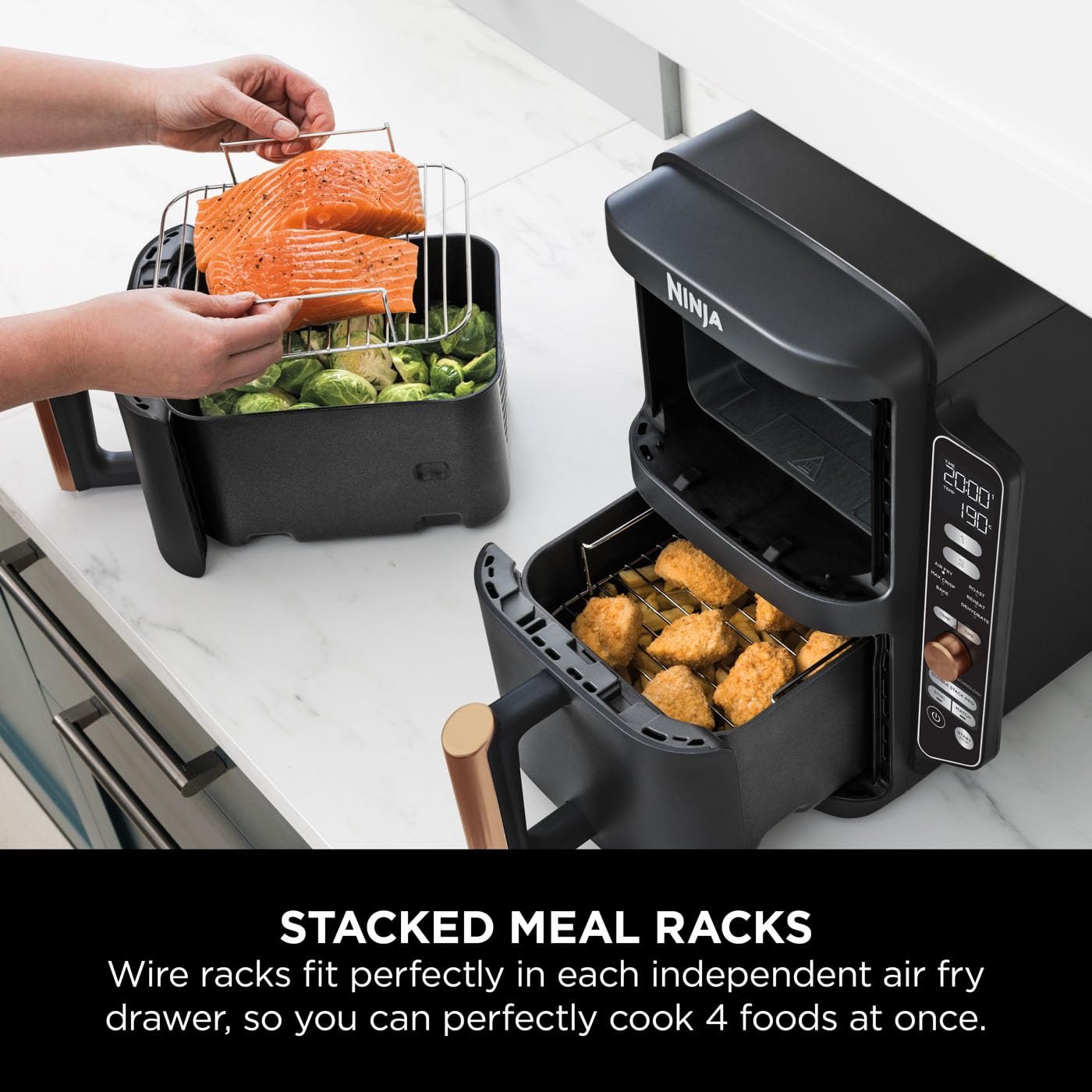 Ninja SL300UK Double Stack Air Fryer - Vertical Dual Zone, 7.6L, 2 Drawers & Racks, 6 Cooking Functions, Space Saving Design, Black - Image 8