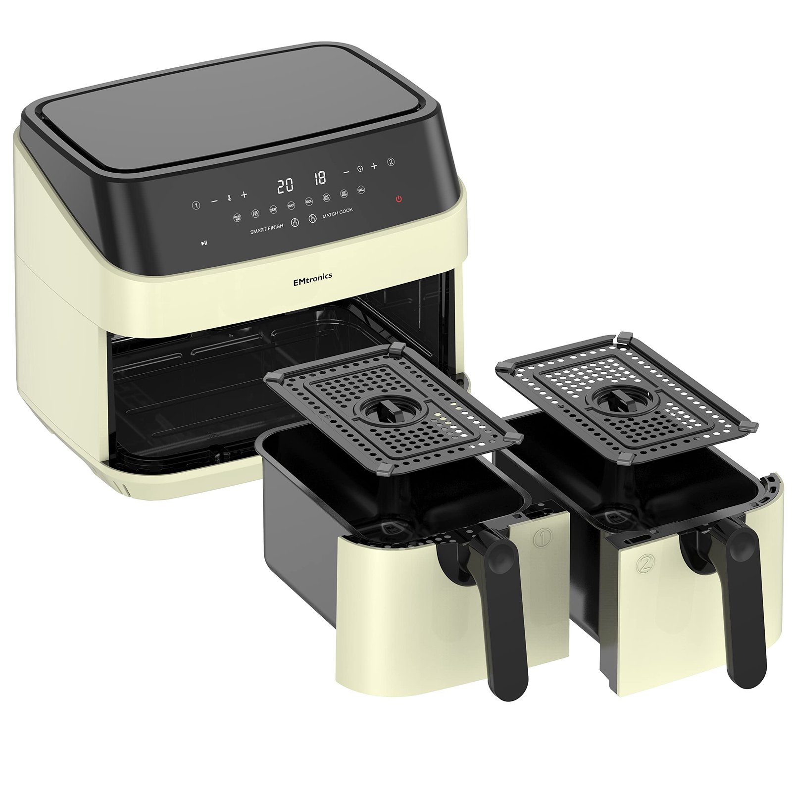 EMtronics EMAFDD9LSL Dual Air Fryer 9L - Double XL Basket, 8 Cooking Presets, 99-Min Timer, Stainless Steel, Oil-Free Healthy Cooking - Image 14