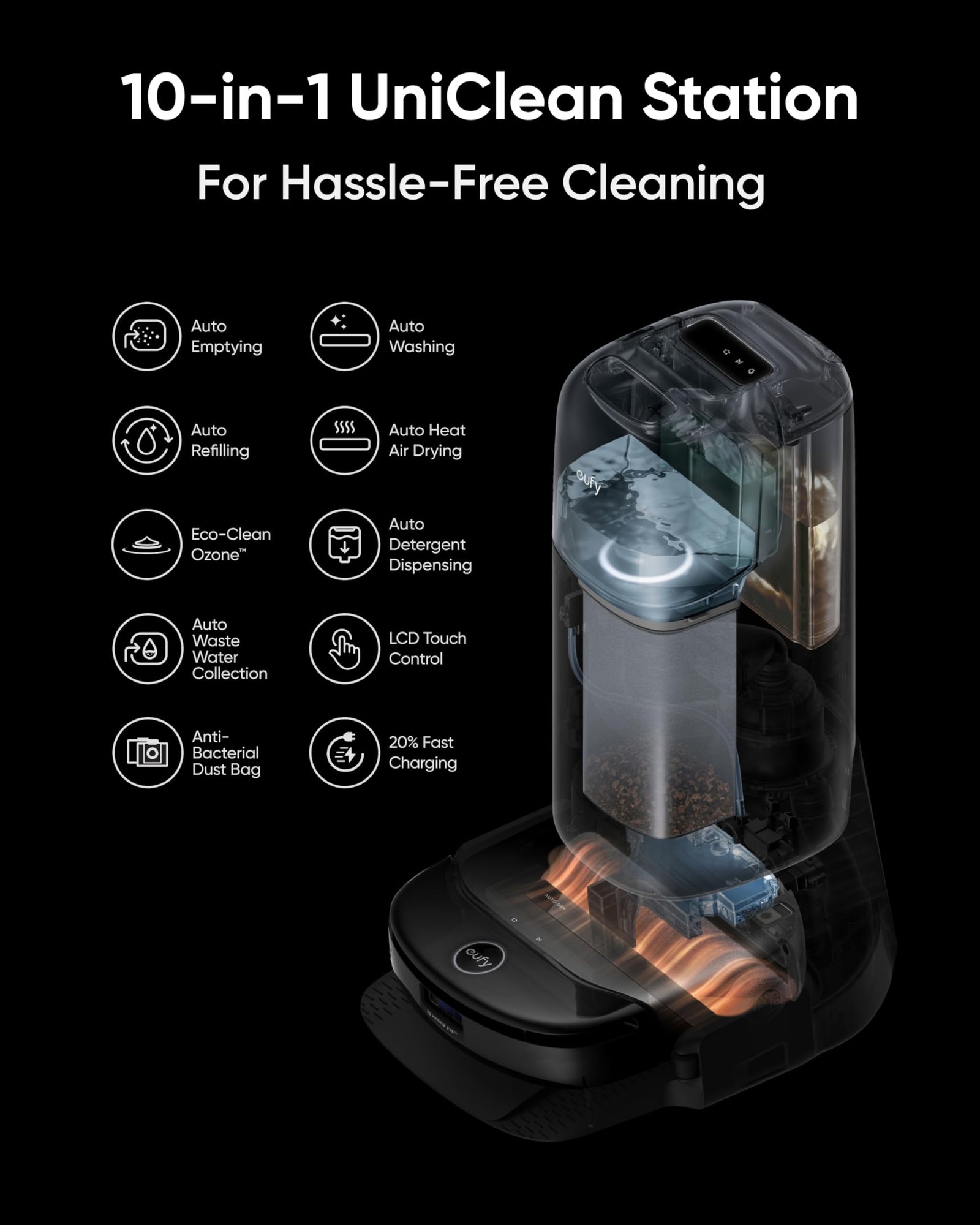 eufy Omni S1 Pro Robot Vacuum and Mop, 8000Pa Suction, Self-Emptying & Mop Washing, HydroJet Ozone Cleaning, Smart Obstacle Avoidance, All-in-One Station - Image 4