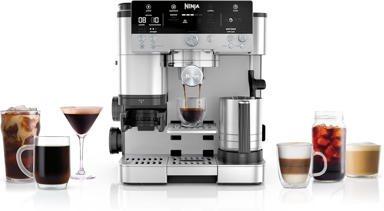 Ninja Luxe Premier 3-in-1 Coffee Machine – Espresso, Cold Brew & Latte Maker with Grinder, Milk Frother & Auto Presets | Silver | ES601UK