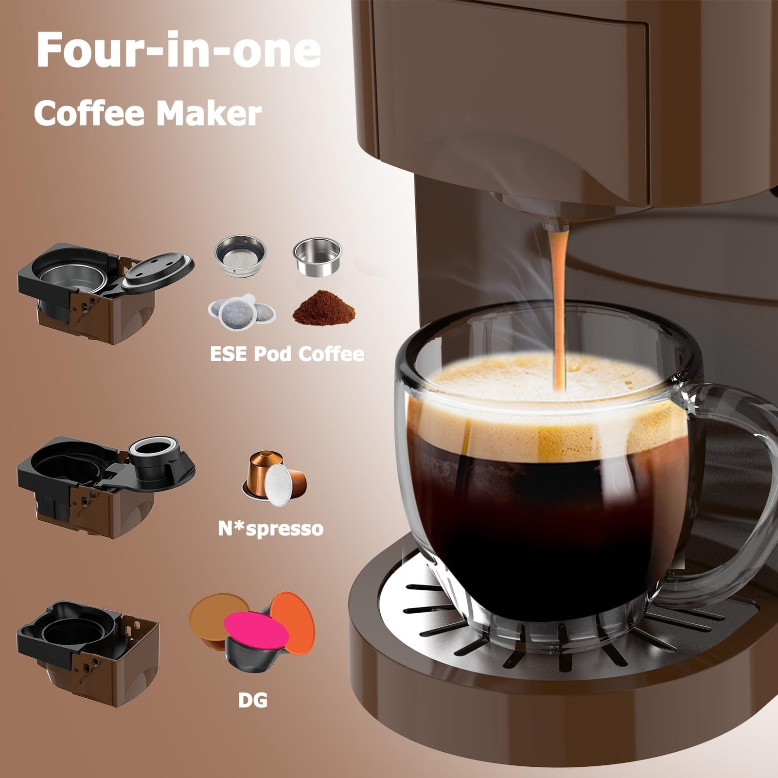 KOTLIE AC-513HF 5-in-1 19-Bar Multi-Capsule Espresso Machine – Compatible with Nespresso Original, Dolce Gusto, Lavazza Mio, L’OR, Ground & ESE Pods - Image 45