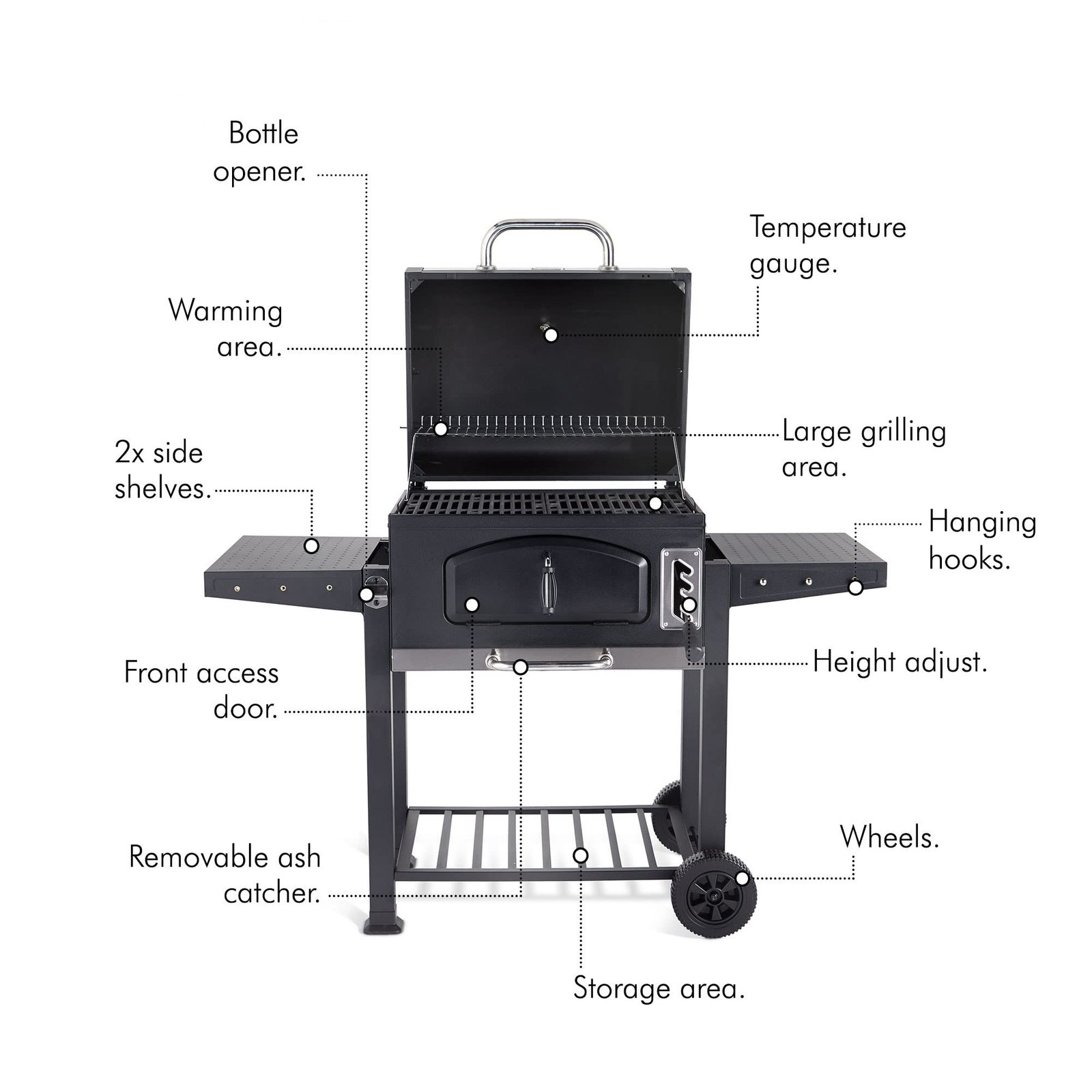 VonHaus XL Charcoal BBQ Grill & Smoker – Portable Barbecue with Warming Rack, Side Shelves, Wheels, Temperature Gauge – Outdoor Cooking for Meat, Fish & Veg - Image 10