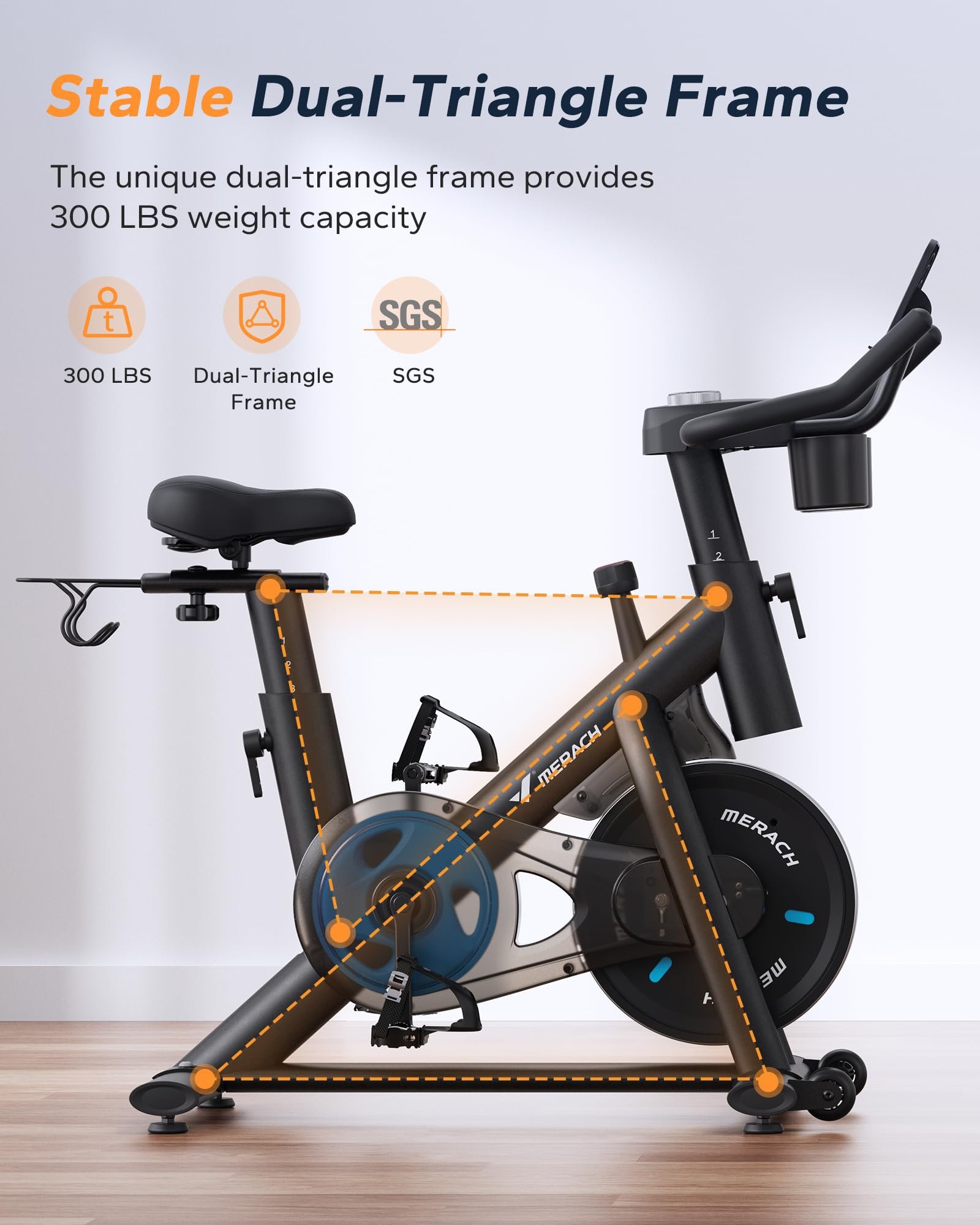 MERACH Stationary Exercise Bike – Quiet Belt-Drive Indoor Cycling with Bluetooth App, 300 lb Capacity, LED Monitor, Tablet Mount & Fitness Courses - Image 13