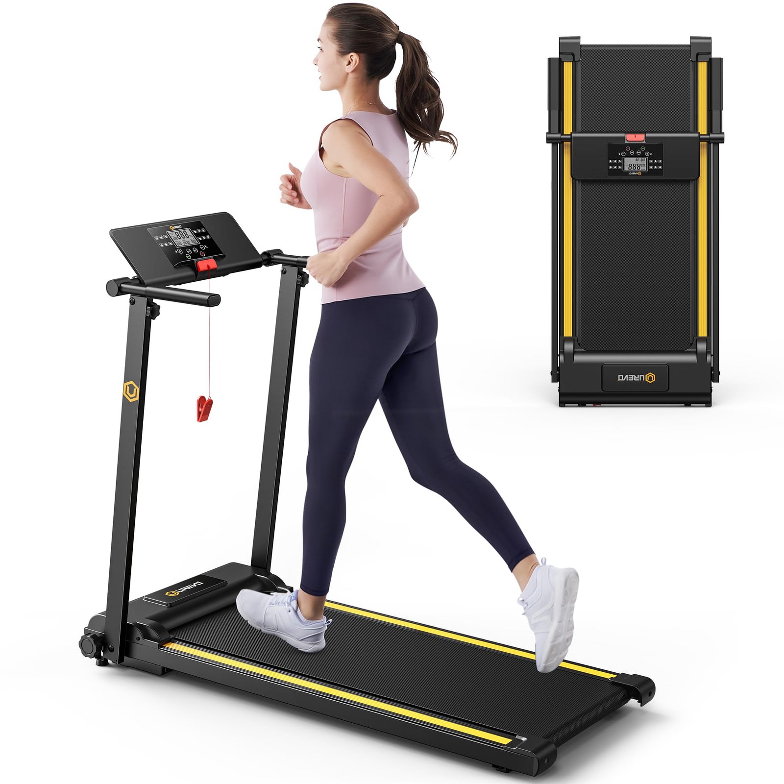 UREVO Under-Desk Walking Pad Treadmill – 0.6–6.2 MPH (1–10 km/h), 100 kg Capacity, Remote Control & LED Display, Foldable Compact Design