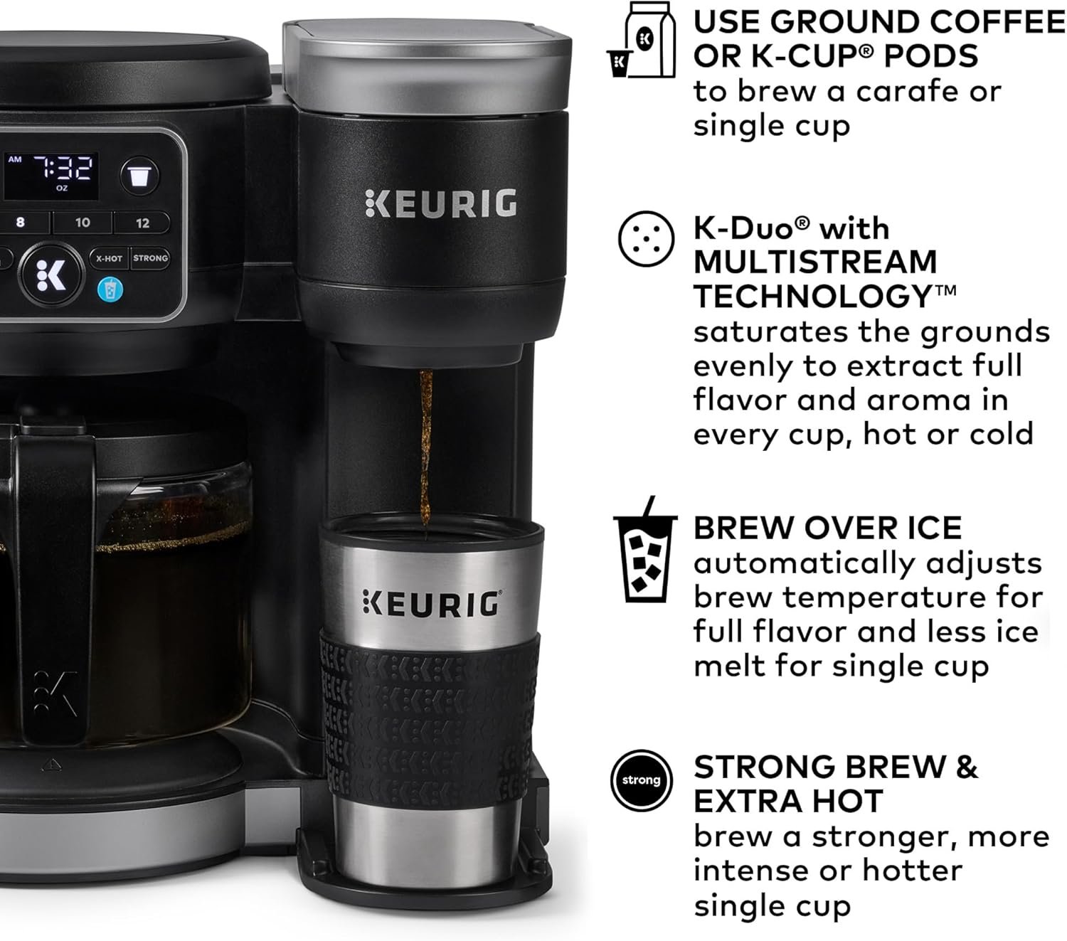Keurig K-Duo Gen 2 Hot & Iced Coffee Maker – Single Serve & 12-Cup Carafe Brewer with MultiStream Technology, 72oz Reservoir, Programmable Auto Brew, Black - Image 2