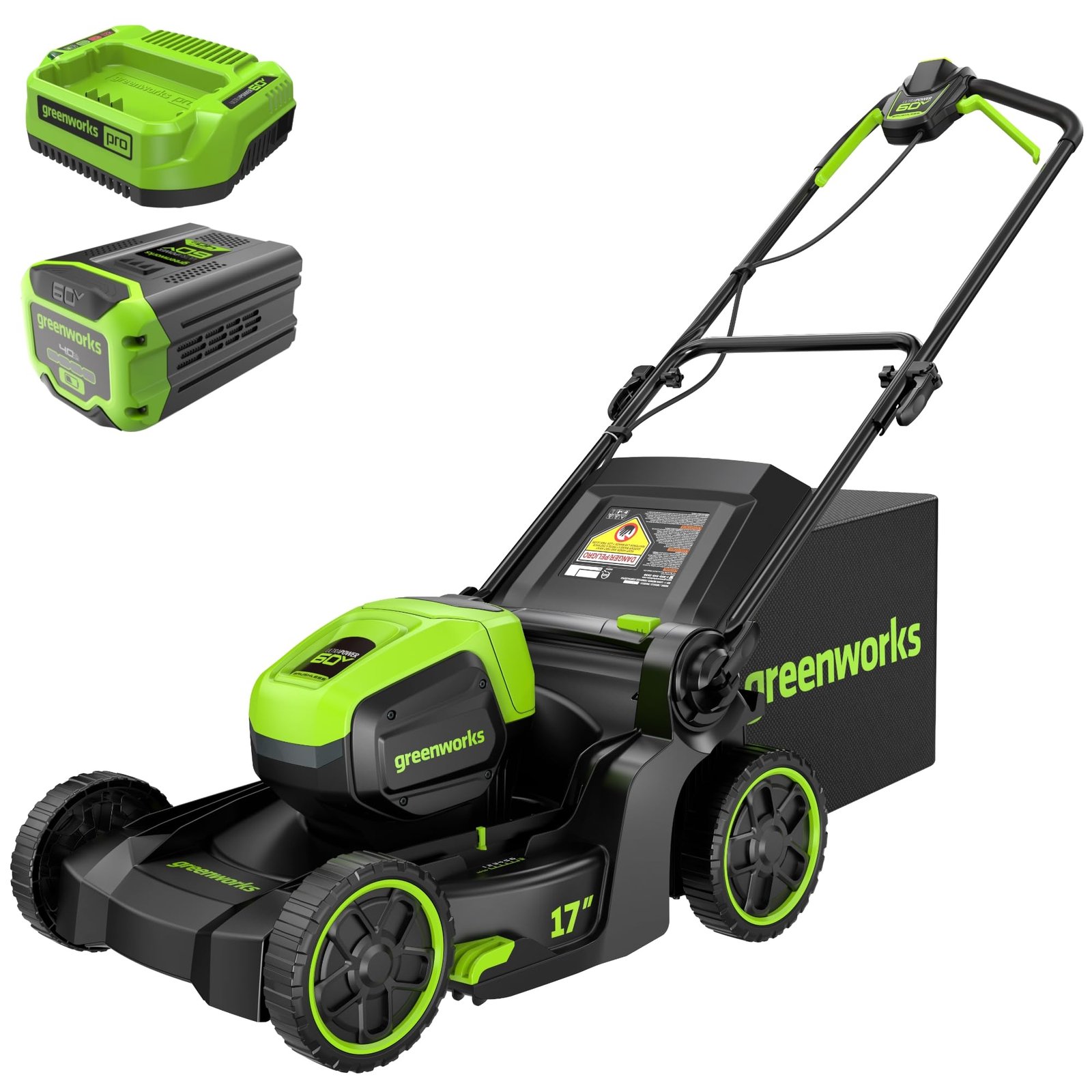 Greenworks 60V Brushless Cordless Push Lawn Mower – 17″ (43 cm) Deck, 4.0 Ah Battery & 3 A Rapid Charger, 40 Min Runtime - Image 4