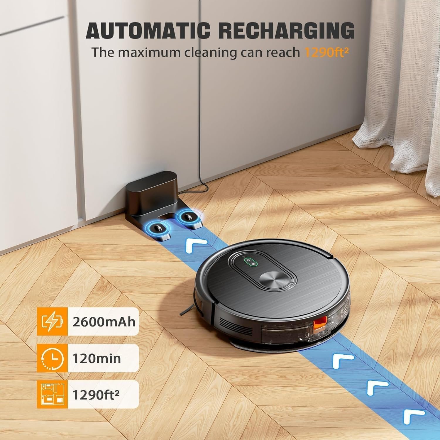 XIEBro T8S Robot Vacuum and Mop Combo – 2-in-1 Smart Cleaner with 3200Pa Suction, APP/Voice Control, Auto-Charge, Ultra-Slim, Pet Hair Friendly, for Hard Floors & Carpet - Image 5
