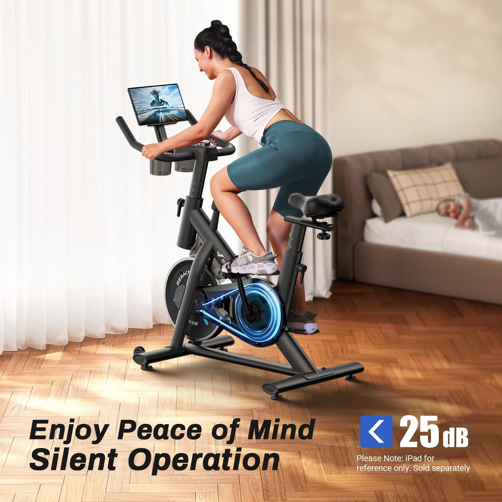 MERACH Stationary Exercise Bike – Quiet Belt-Drive Indoor Cycling with Bluetooth App, 300 lb Capacity, LED Monitor, Tablet Mount & Fitness Courses - Image 26