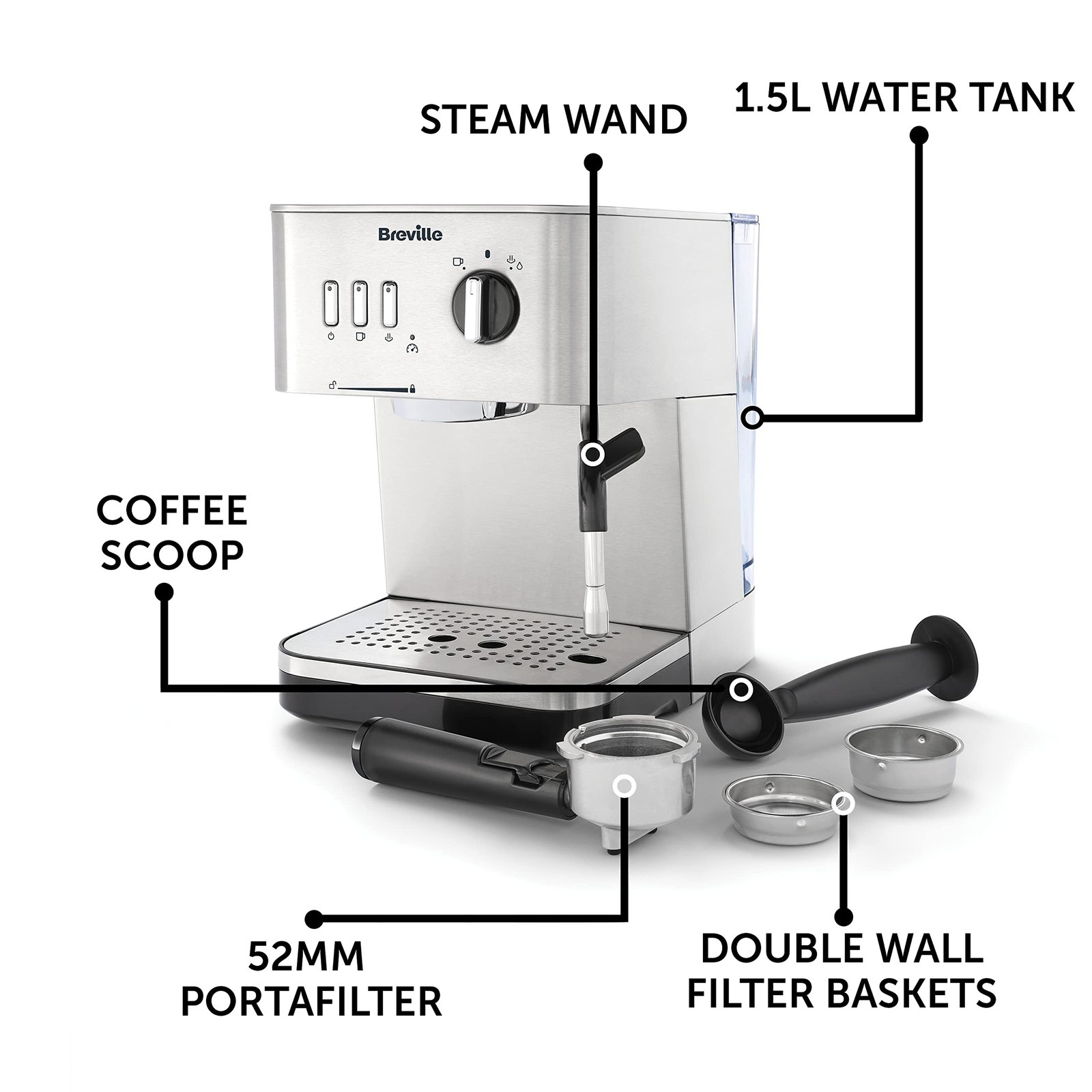 Breville Barista Max Espresso Machine – Integrated Bean Grinder, Milk Frother, 15 Bar Pump, 2.8L Tank, Stainless Steel Espresso, Latte & Cappuccino Maker - Image 34