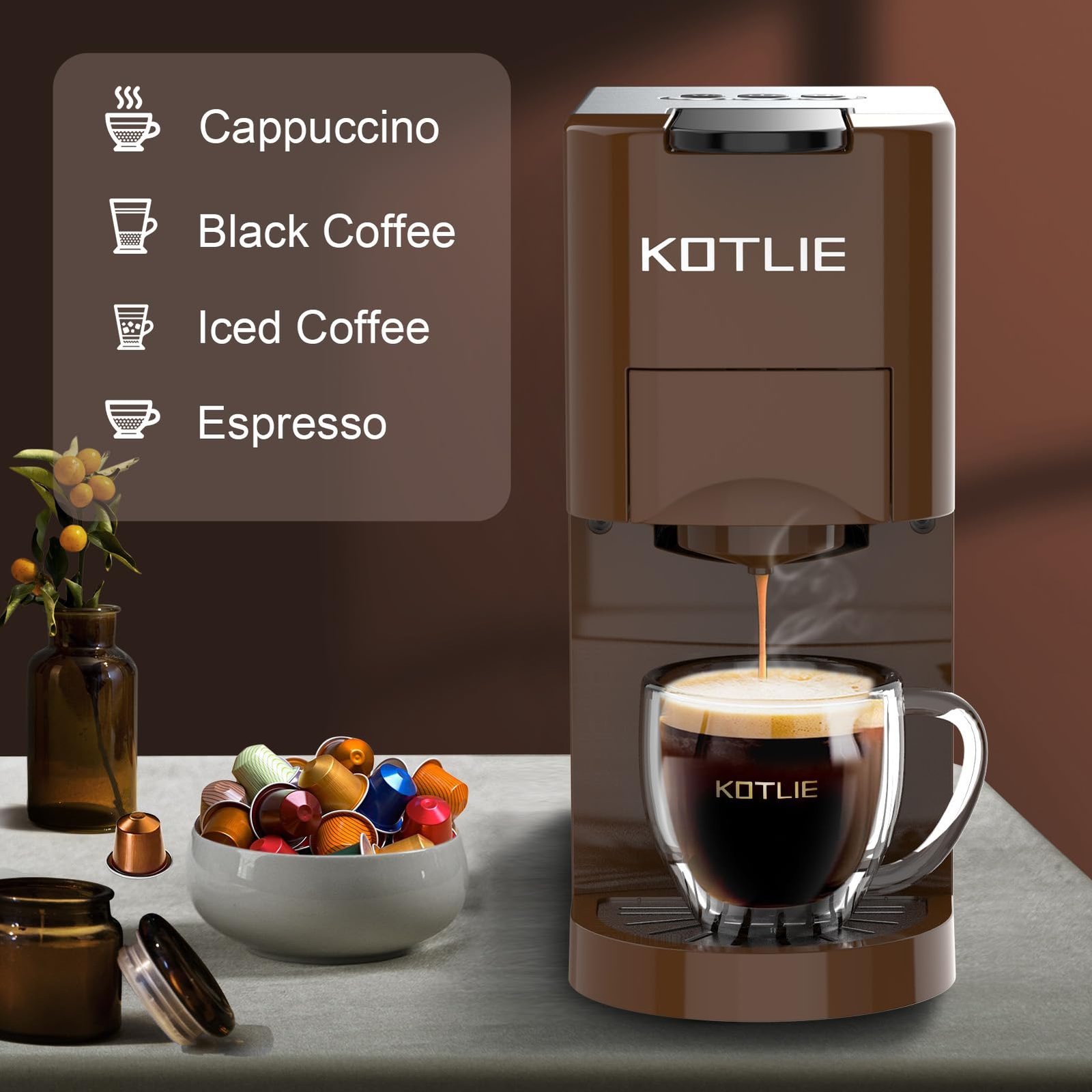 KOTLIE AC-513HF 5-in-1 19-Bar Multi-Capsule Espresso Machine – Compatible with Nespresso Original, Dolce Gusto, Lavazza Mio, L’OR, Ground & ESE Pods - Image 48