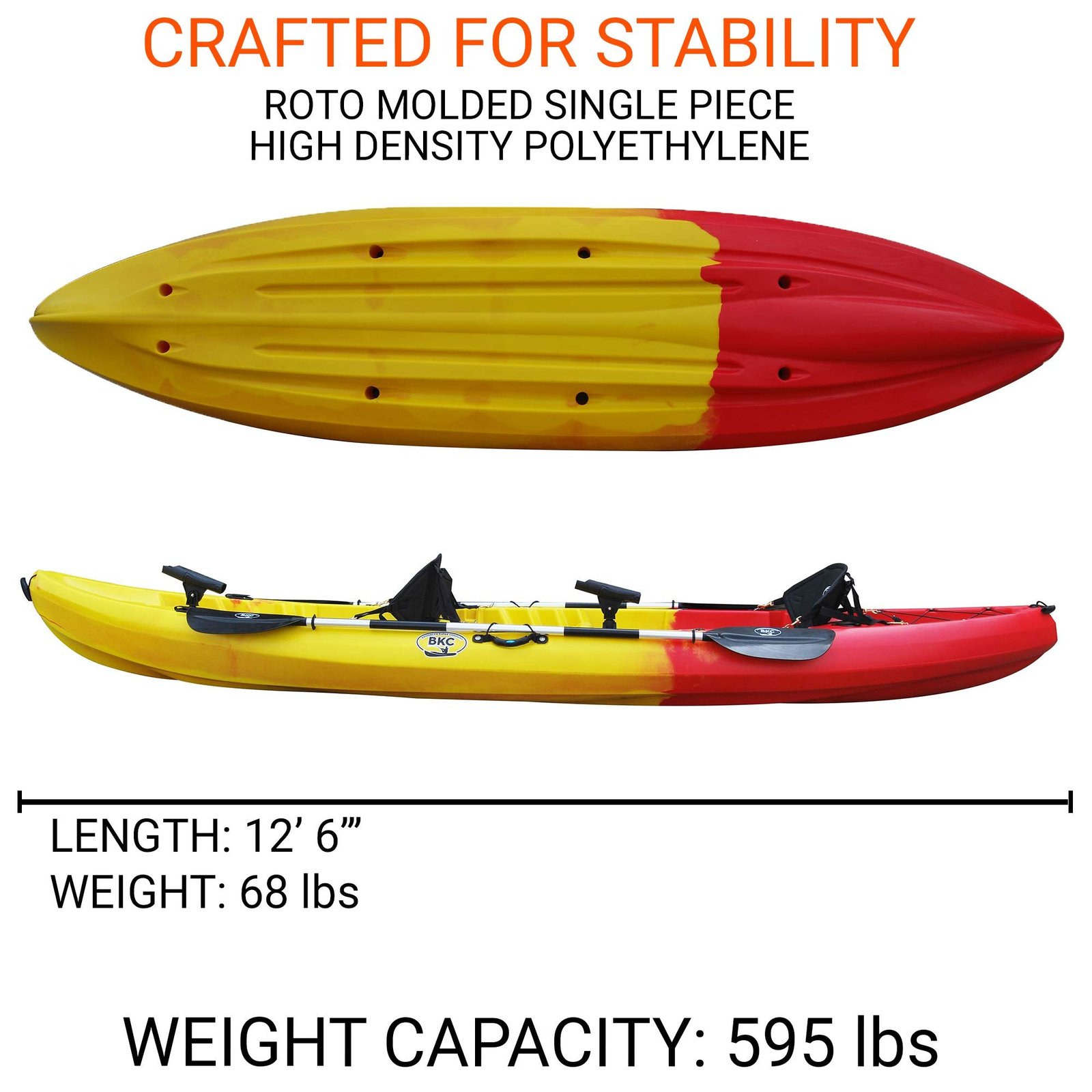 BKC Brooklyn 12.5 Tandem 12′ 8″ Sit-On-Top Fishing Kayak – 2-3 Person with Padded Seats & Paddles Included - Image 16