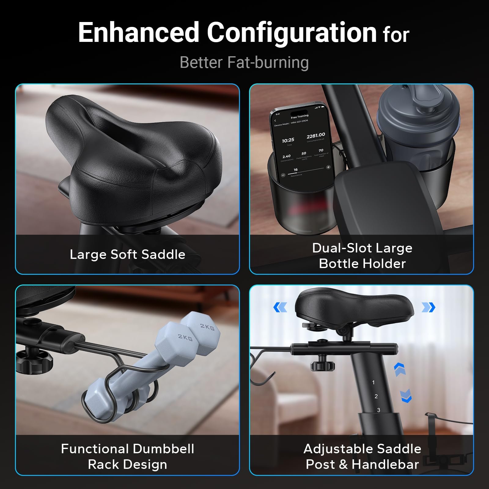 MERACH Stationary Exercise Bike – Quiet Belt-Drive Indoor Cycling with Bluetooth App, 300 lb Capacity, LED Monitor, Tablet Mount & Fitness Courses - Image 10