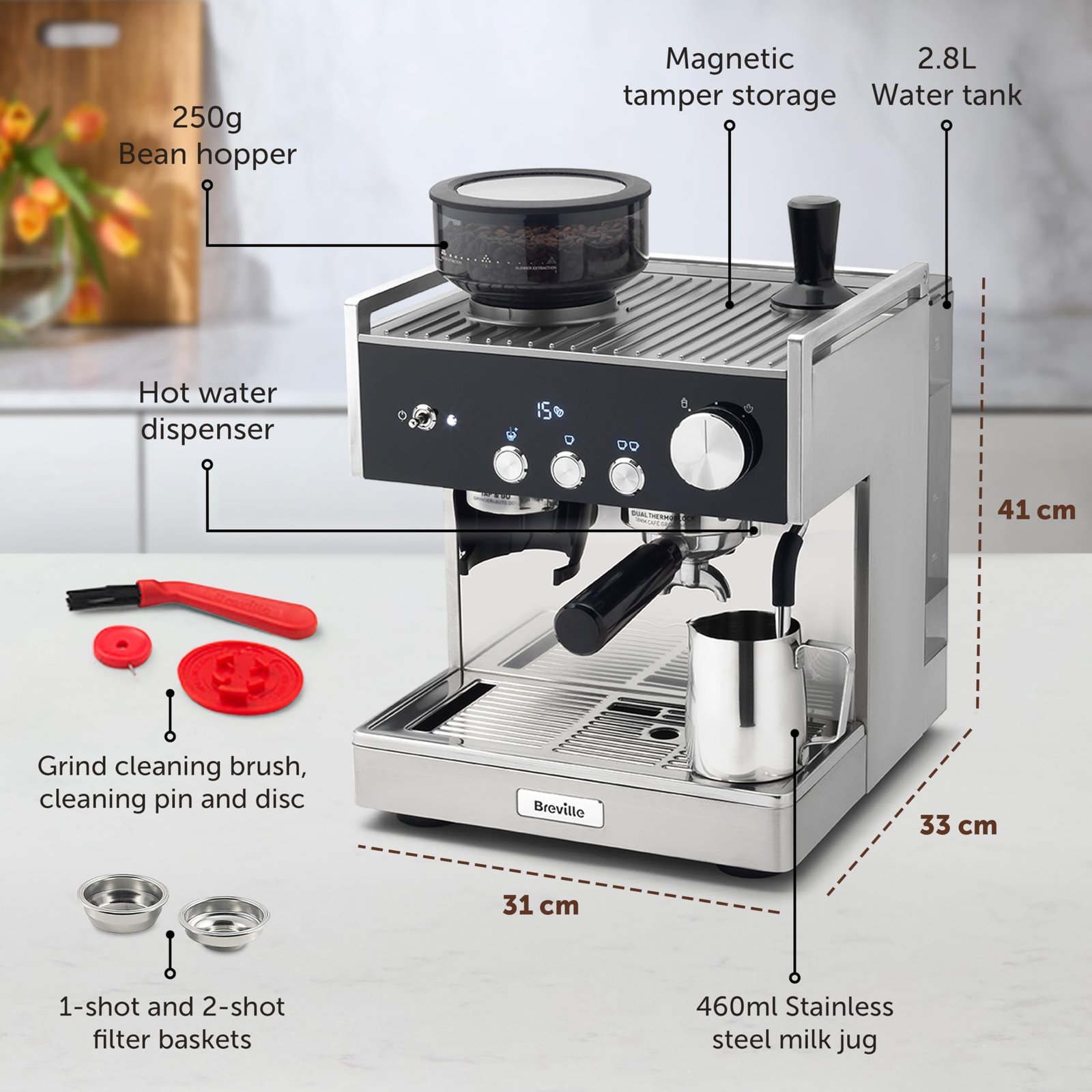 Breville Barista Max Espresso Machine – Integrated Bean Grinder, Milk Frother, 15 Bar Pump, 2.8L Tank, Stainless Steel Espresso, Latte & Cappuccino Maker - Image 21