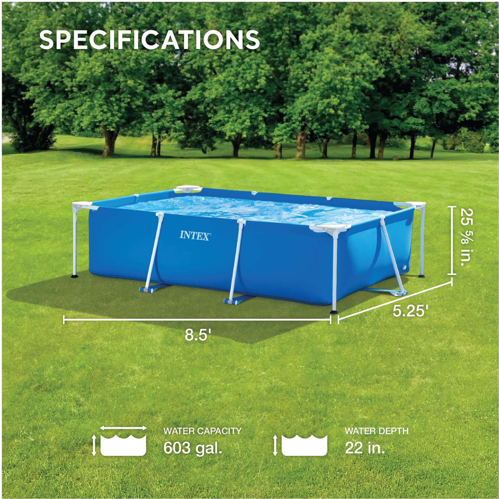 Intex 9.8ft x 6.6ft x 29.5in (300cm x 201cm x 75cm) Rectangular Above Ground Pool with Metal Frame & Flow Control Valve – Easy Setup Family Backyard Pool – 4,500L Capacity – Blue - Image 12