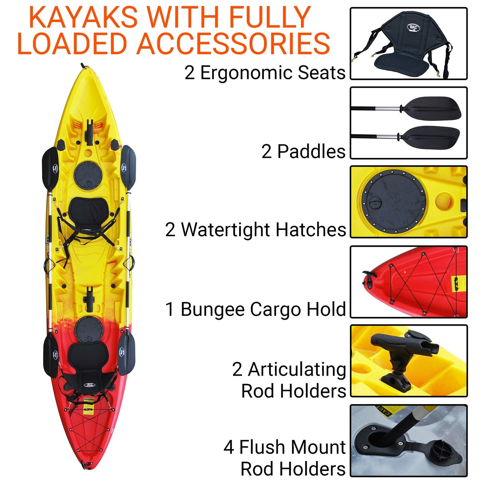 BKC Brooklyn 12.5 Tandem 12′ 8″ Sit-On-Top Fishing Kayak – 2-3 Person with Padded Seats & Paddles Included - Image 17
