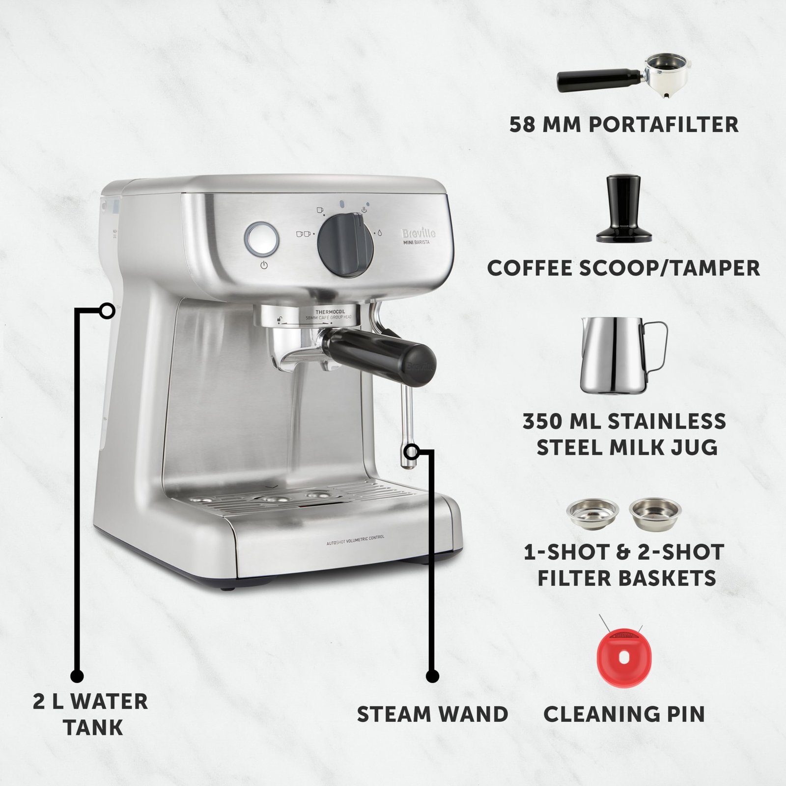 Breville Barista Max Espresso Machine – Integrated Bean Grinder, Milk Frother, 15 Bar Pump, 2.8L Tank, Stainless Steel Espresso, Latte & Cappuccino Maker - Image 15
