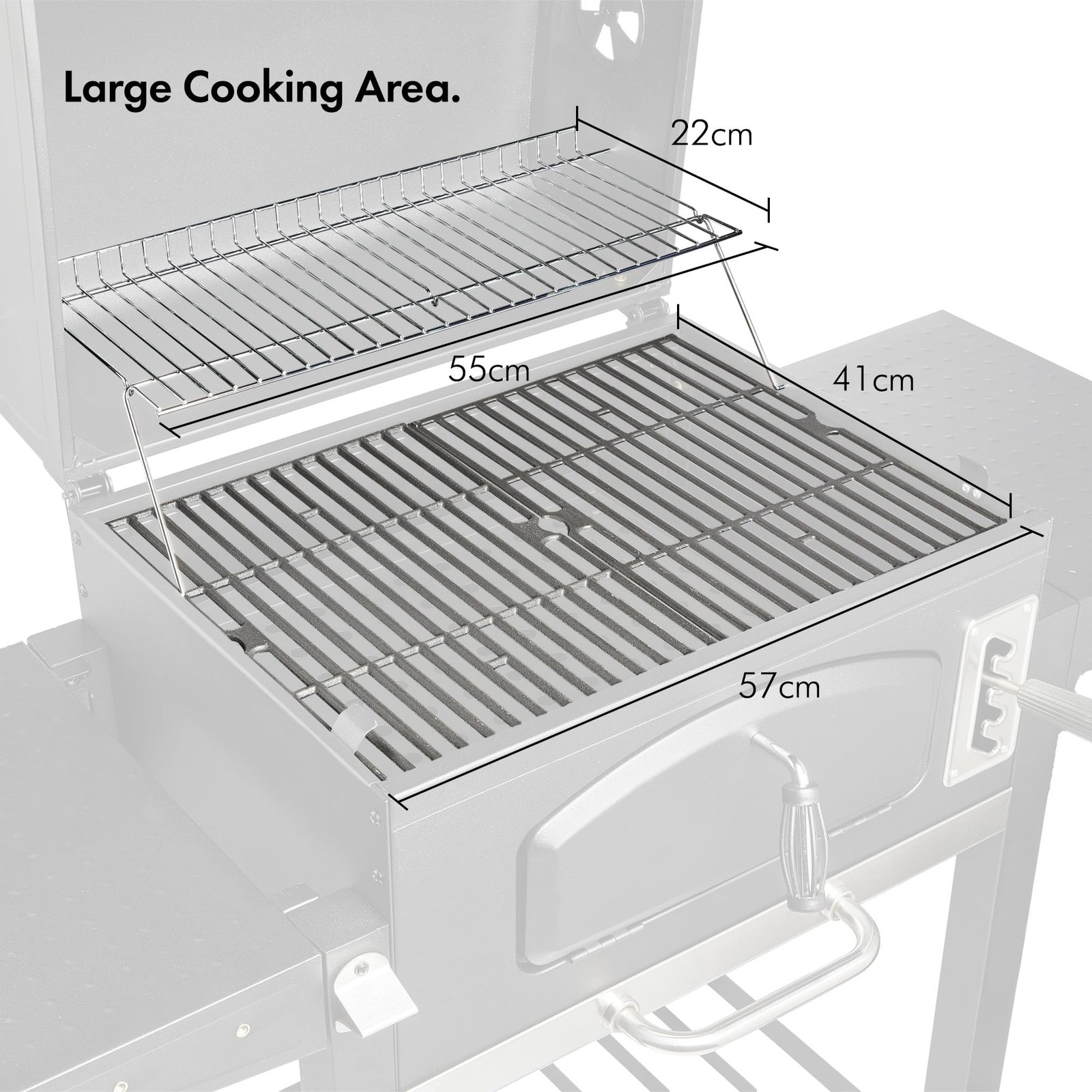 VonHaus XL Charcoal BBQ Grill & Smoker – Portable Barbecue with Warming Rack, Side Shelves, Wheels, Temperature Gauge – Outdoor Cooking for Meat, Fish & Veg - Image 8