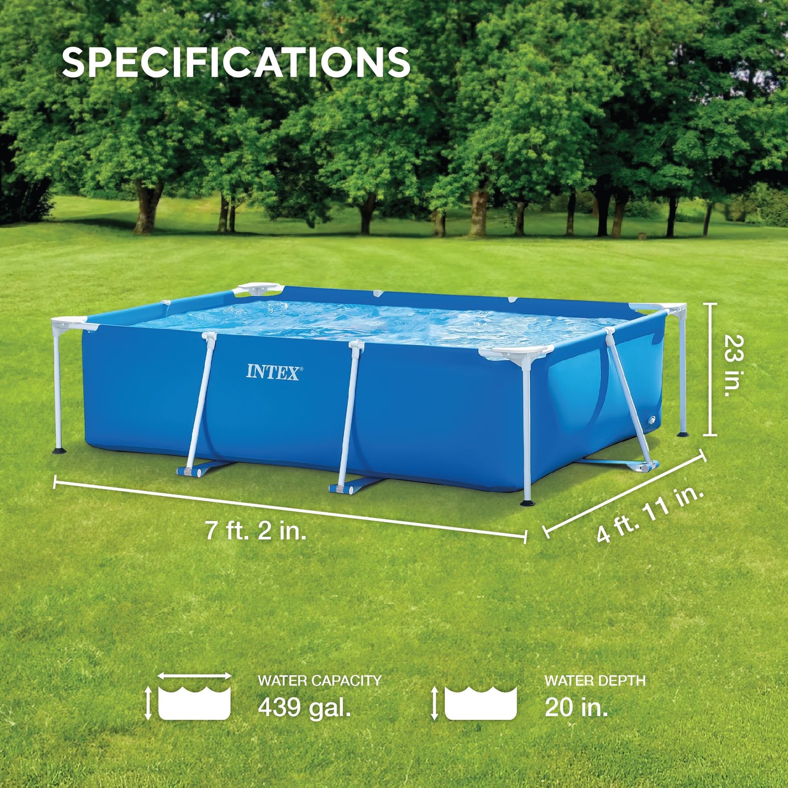 Intex 9.8ft x 6.6ft x 29.5in (300cm x 201cm x 75cm) Rectangular Above Ground Pool with Metal Frame & Flow Control Valve – Easy Setup Family Backyard Pool – 4,500L Capacity – Blue - Image 20