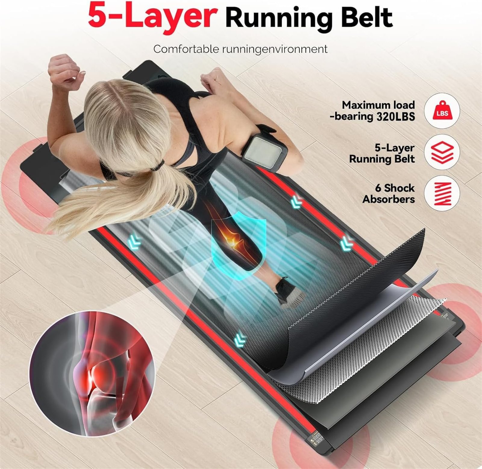 Sperax 3-in-1 Under-Desk Walking Pad – App & Remote-Controlled Vibration Treadmill, 2.5 HP Quiet Motor, 9% Auto-Incline (Red) - Image 23