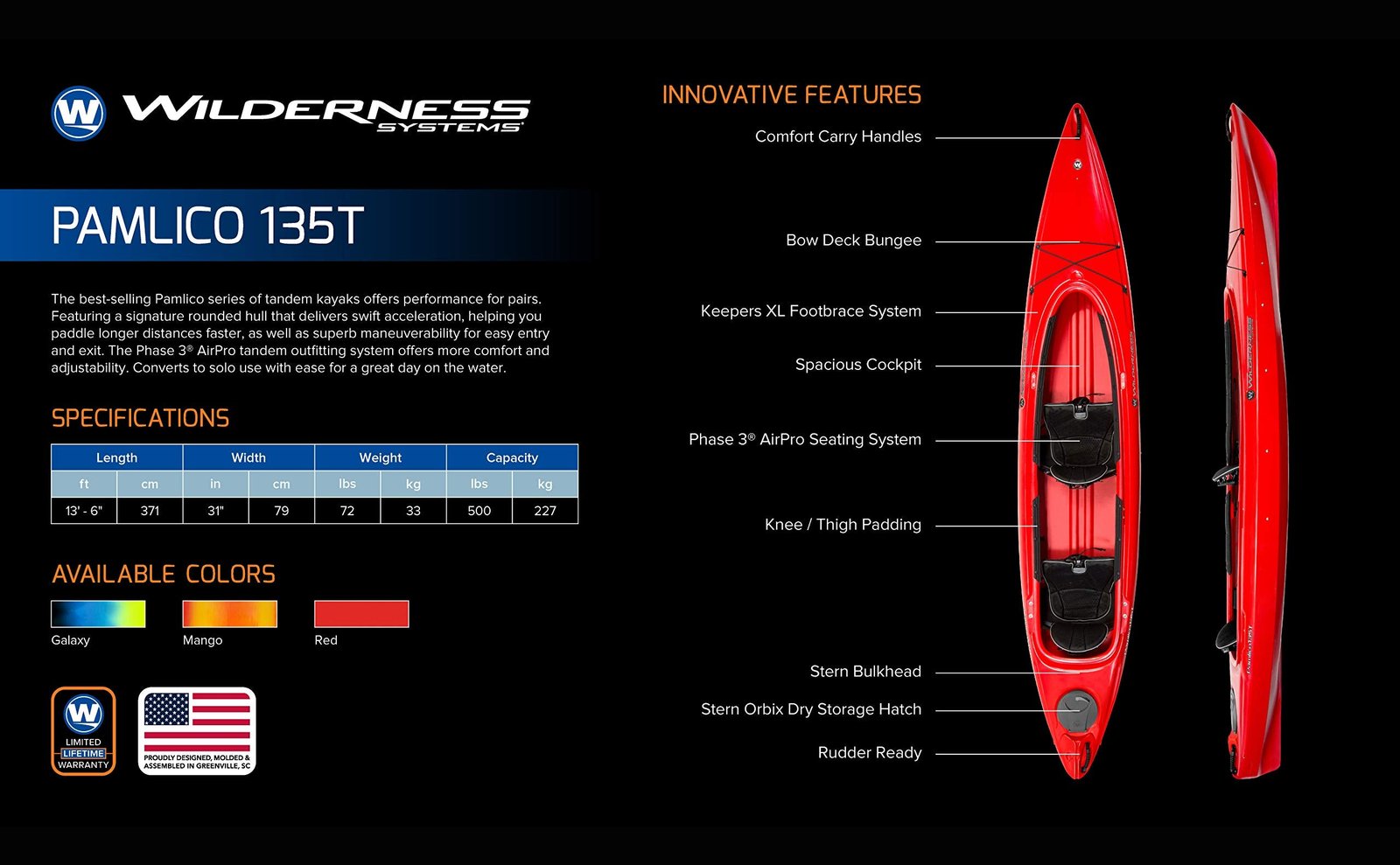 Wilderness Systems Pamlico 135T 13′6″ Sit-Inside Tandem Kayak – Convertible to Solo, Phase 3 AirPro Seats & Rear Dry Hatch - Image 7