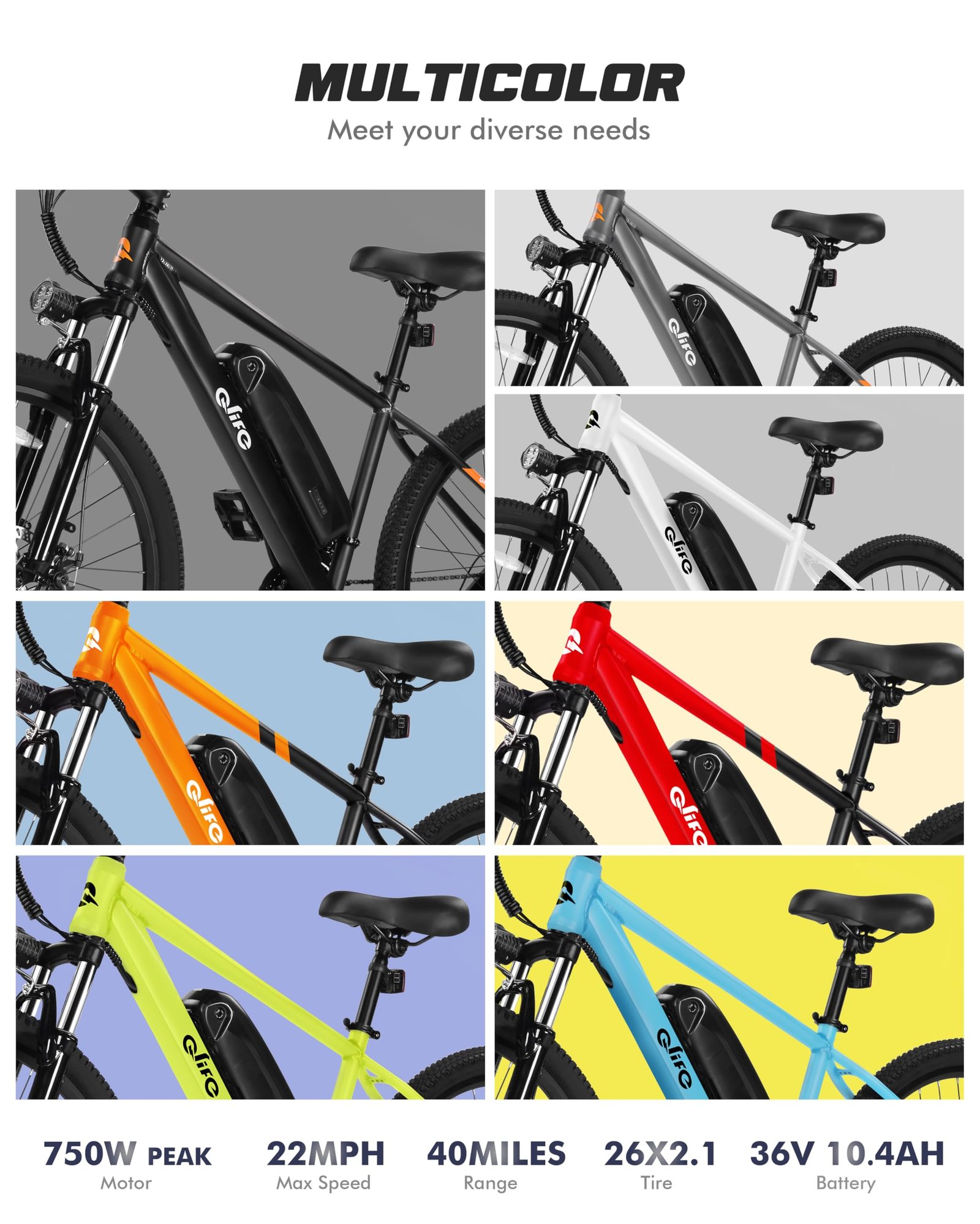 Racer Electric Bike for Adults - 21-Speed Mountain Lightweight Ebike with Peak 750W 22MPH Brushless Motor, 375Wh Removable Battery, 26X2.1 Tire Step Over E-MTB, Up to 40 Miles - Image 69