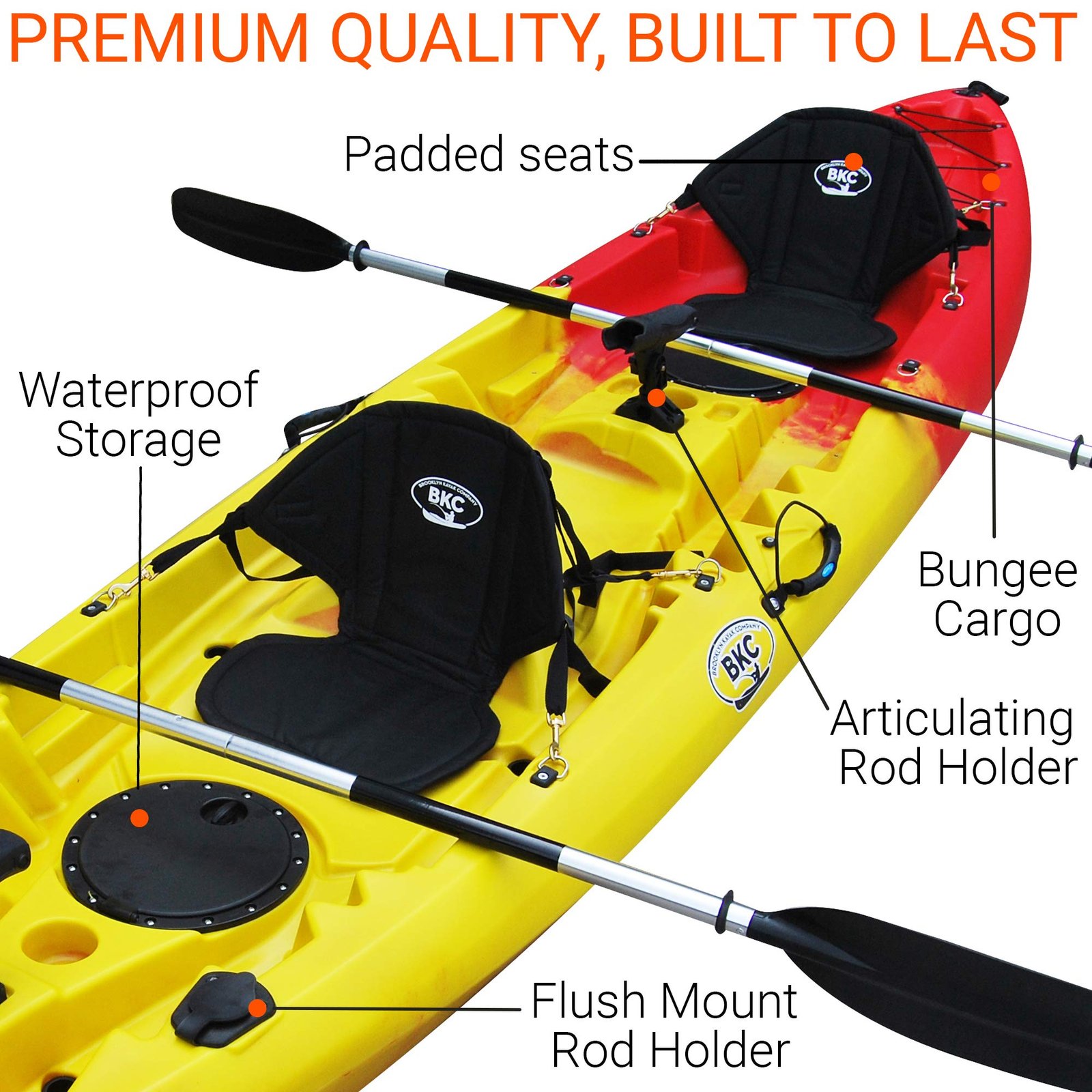 BKC Brooklyn 12.5 Tandem 12′ 8″ Sit-On-Top Fishing Kayak – 2-3 Person with Padded Seats & Paddles Included - Image 18