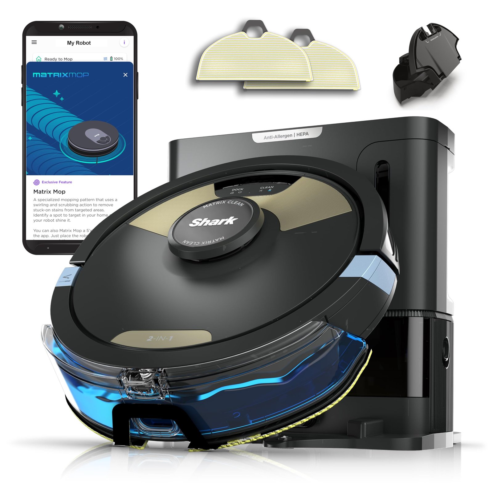 Shark Matrix Plus 2-in-1 Robot Vacuum & Mop with Sonic Mopping, Matrix Clean Navigation, Self-Empty HEPA Base, Precision Mapping, CleanEdge Technology, Pet Hair Removal, WiFi/App Control, RV2610WA - Image 4