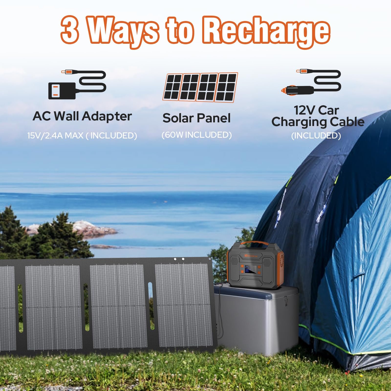 ZeroKor 300W Portable Solar Generator with 60W Foldable Panel – 280Wh Lithium Battery Power Station – Pure Sine Wave 110V AC/DC/USB Outlets – 5.1 lbs (2.3 kg) Lightweight – for RV, Home Backup, Camping - Image 12