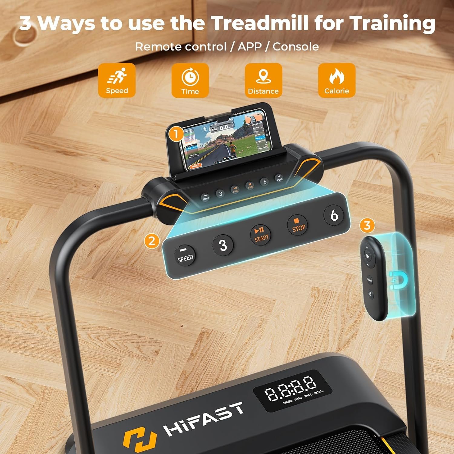 HiFast Under-Desk Walking Pad Treadmill – 0.6–7.6 MPH, 8% Incline, 300 lb Capacity, Foldable with Handle, Remote & App Control - Image 6