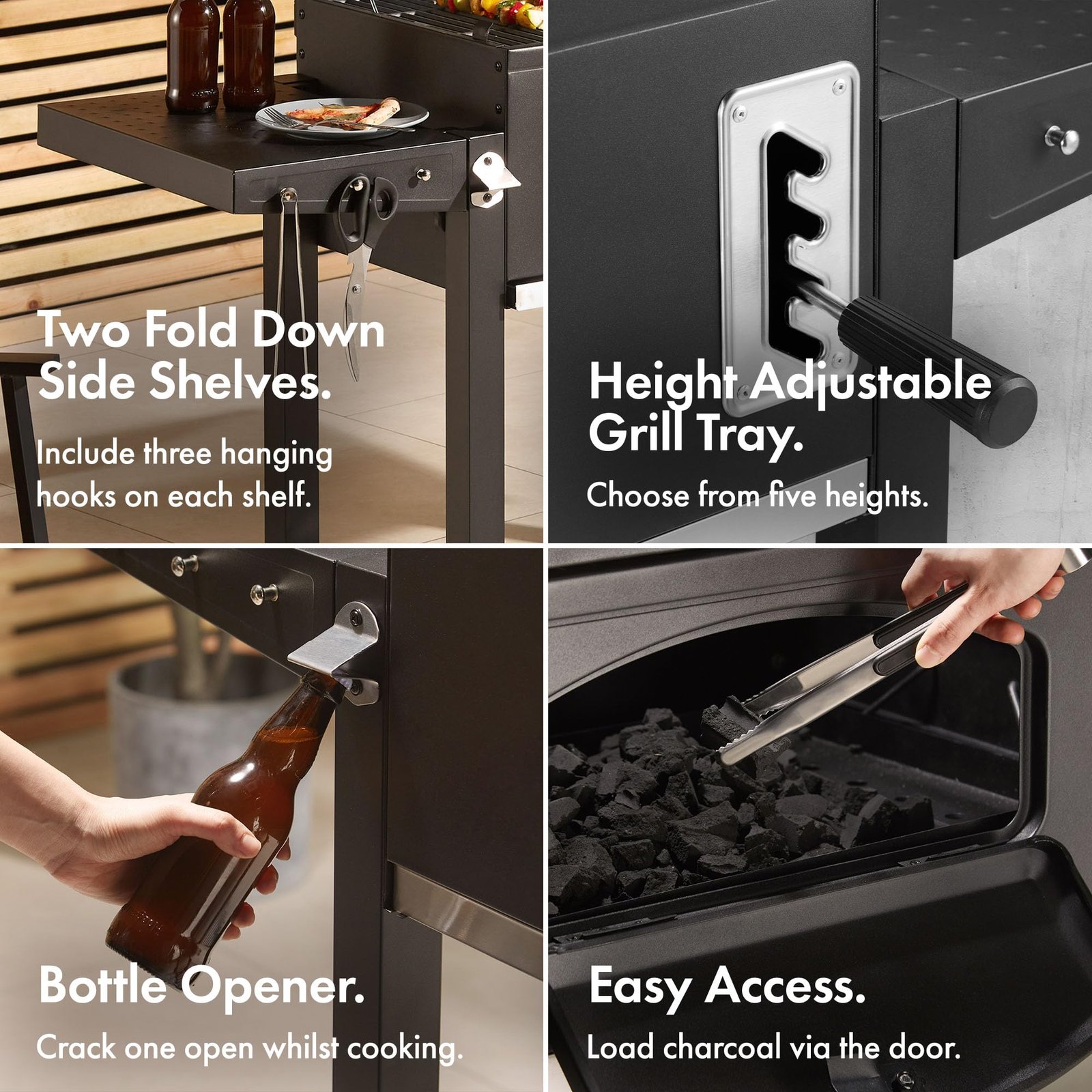 VonHaus XL Charcoal BBQ Grill & Smoker – Portable Barbecue with Warming Rack, Side Shelves, Wheels, Temperature Gauge – Outdoor Cooking for Meat, Fish & Veg - Image 15