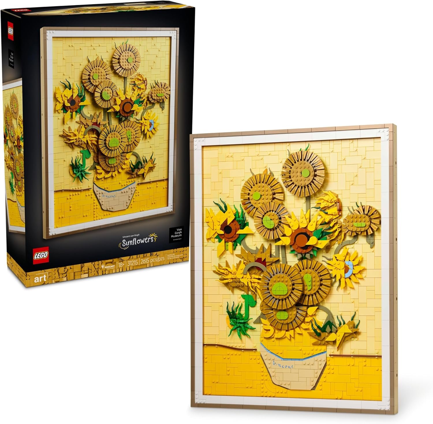 LEGO Art Vincent van Gogh Sunflowers 31215 – 3D Wall Art Building Set for Adults, Creative Home Decor Gift, Inspired by the 1889 Painting – 2,615 Pieces