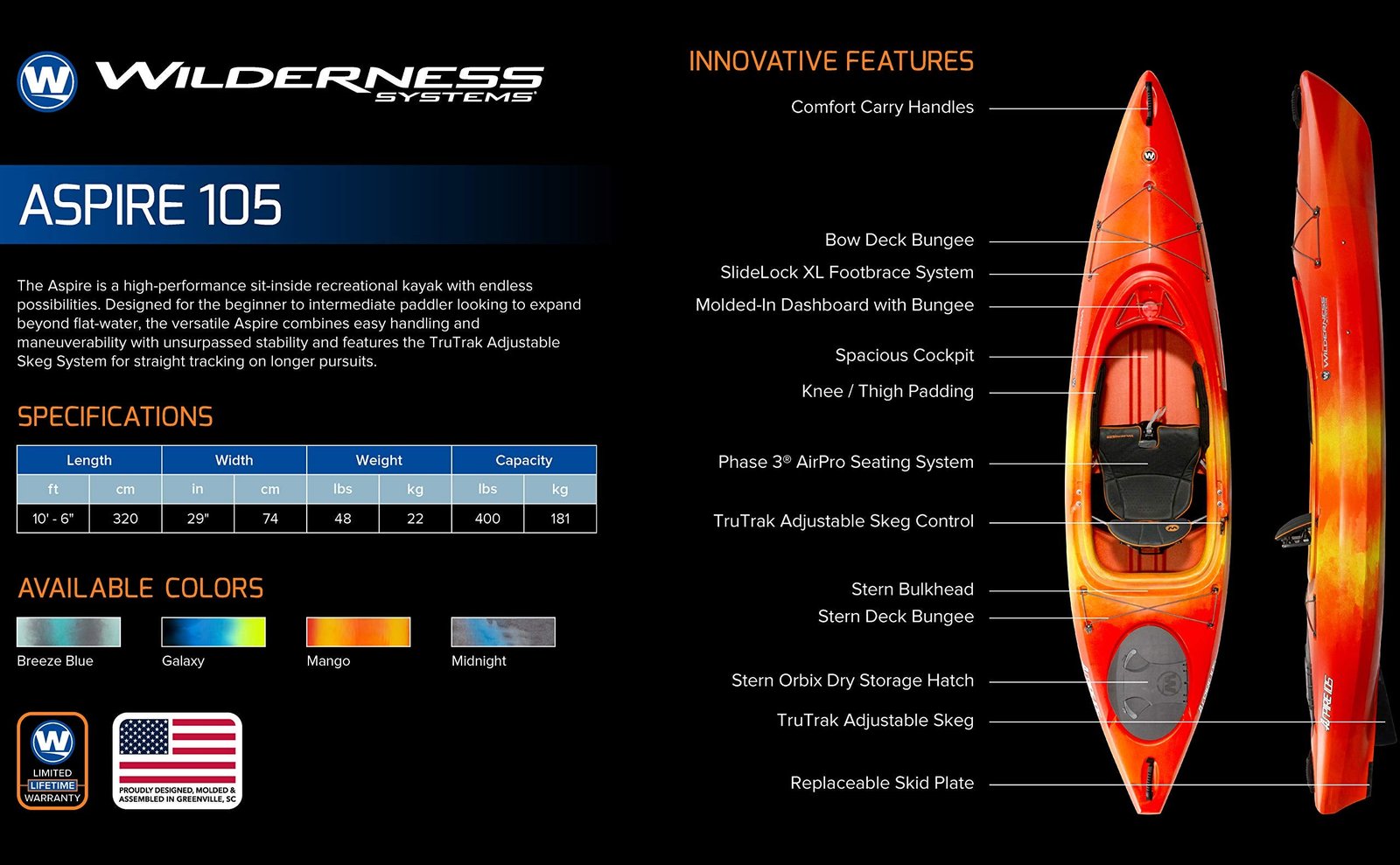 Wilderness Systems Aspire 105 10′6″ Sit-In Recreational Kayak – Phase 3 Air Pro Seat & Adjustable Skeg - Image 11