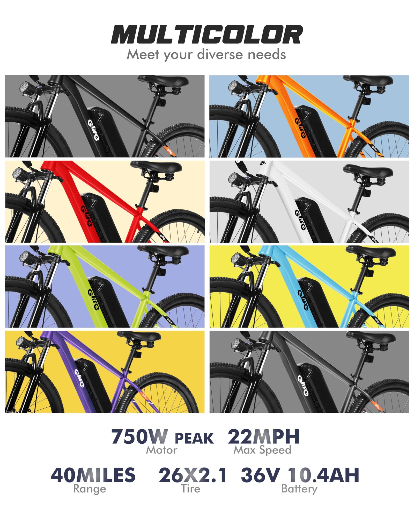 Racer Electric Bike for Adults - 21-Speed Mountain Lightweight Ebike with Peak 750W 22MPH Brushless Motor, 375Wh Removable Battery, 26X2.1 Tire Step Over E-MTB, Up to 40 Miles - Image 59