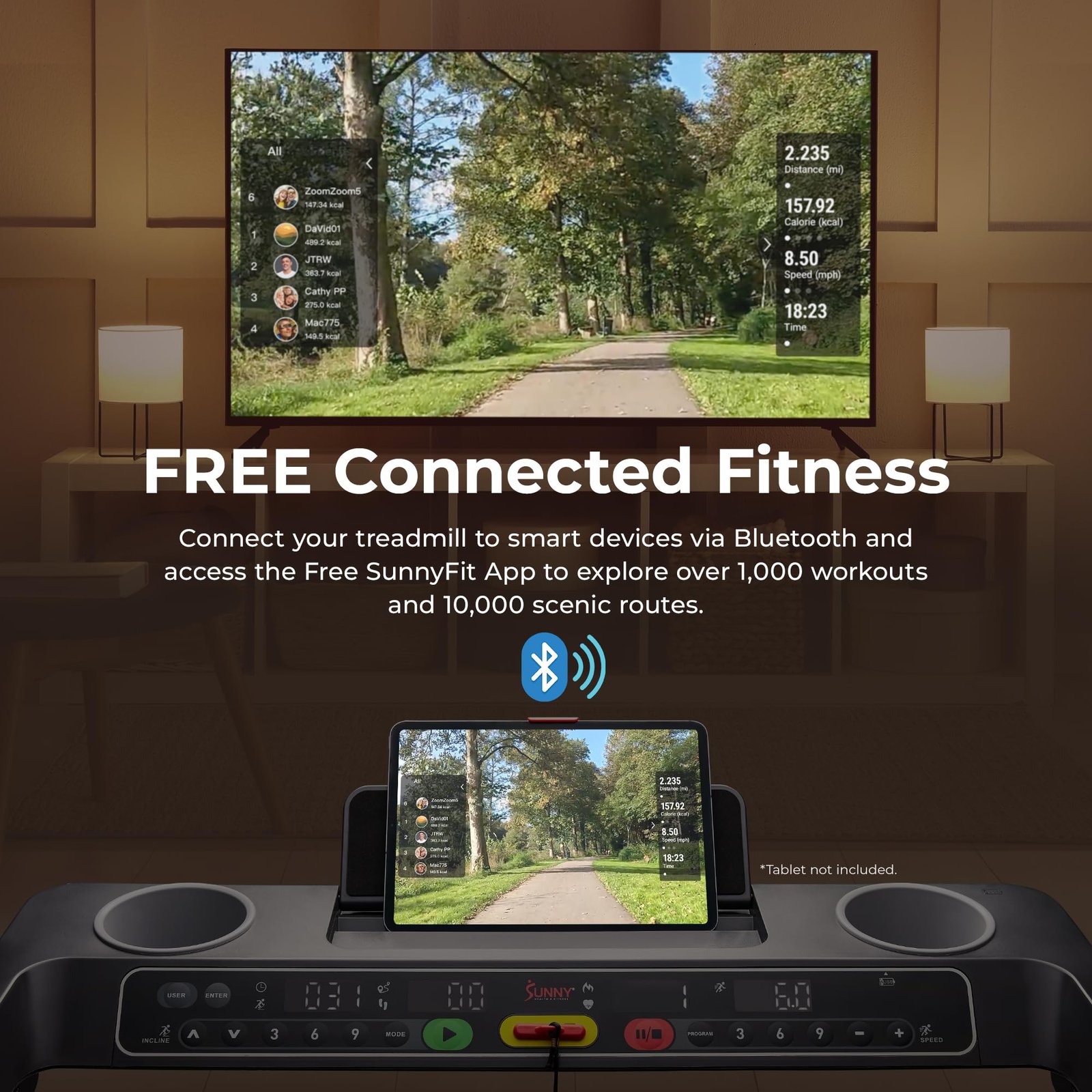 Sunny Health & Fitness Foldable Treadmill – 2.5 HP Brushless Motor, 0–16 km/h, 15-Level Auto Incline, 50 cm Deck, Bluetooth & SunnyFit App - Image 13