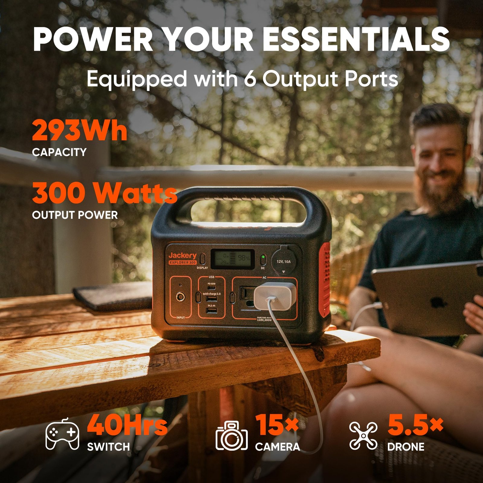 Jackery Explorer 300 Portable Power Station – 293Wh Lithium Battery Backup, 300W AC Output, Solar Generator Compatible, Fast Recharge via USB-C & Wall, Ideal for Camping, Travel & Emergency Power - Image 3