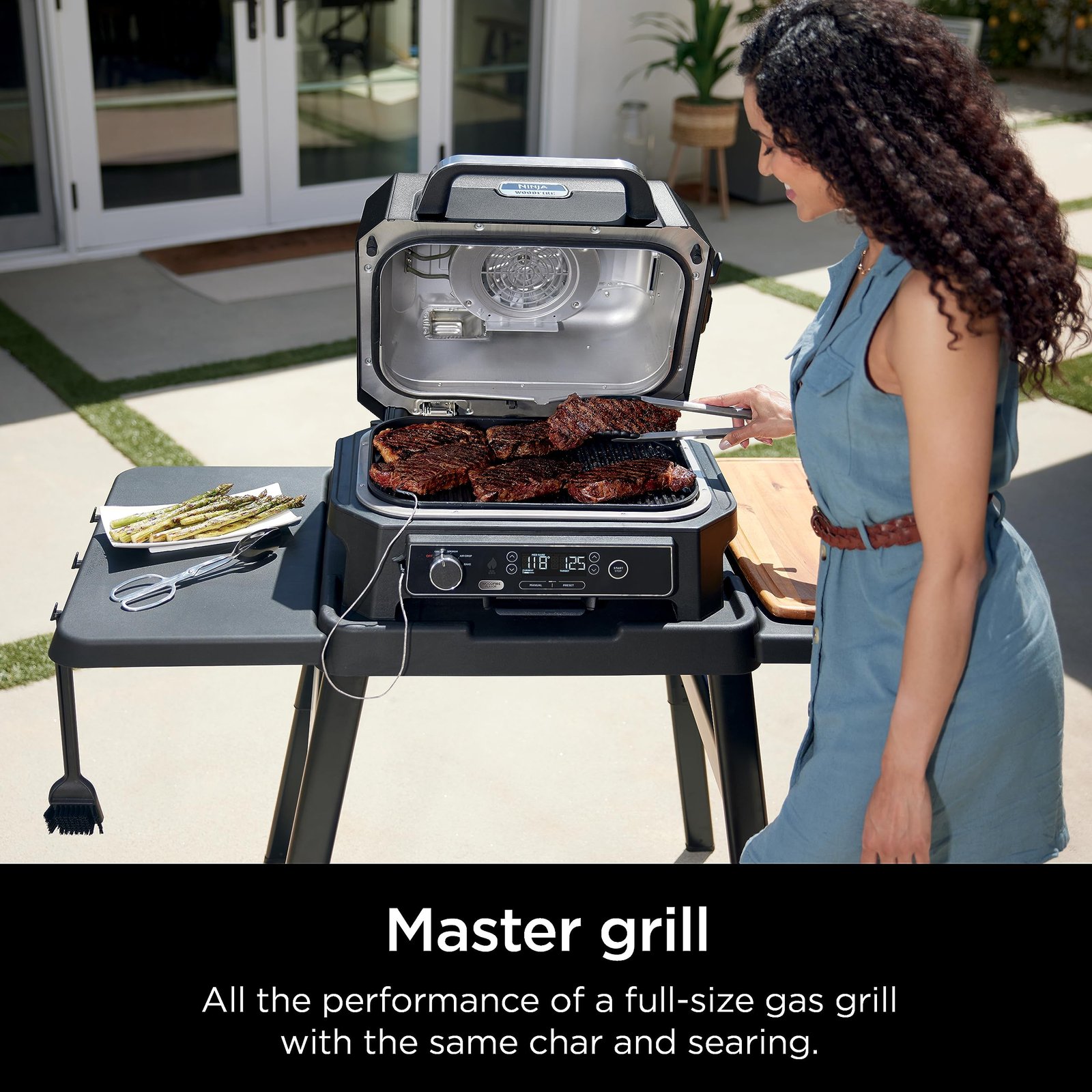 Ninja Woodfire Pro XL OG850 Electric Outdoor Grill and Smoker – 4-in-1 Portable BBQ with Built-In Thermometer, Air Fry, Bake, and Real Woodfire Flavor – Stainless Steel, 22-Inch, Dark Grey - Image 3