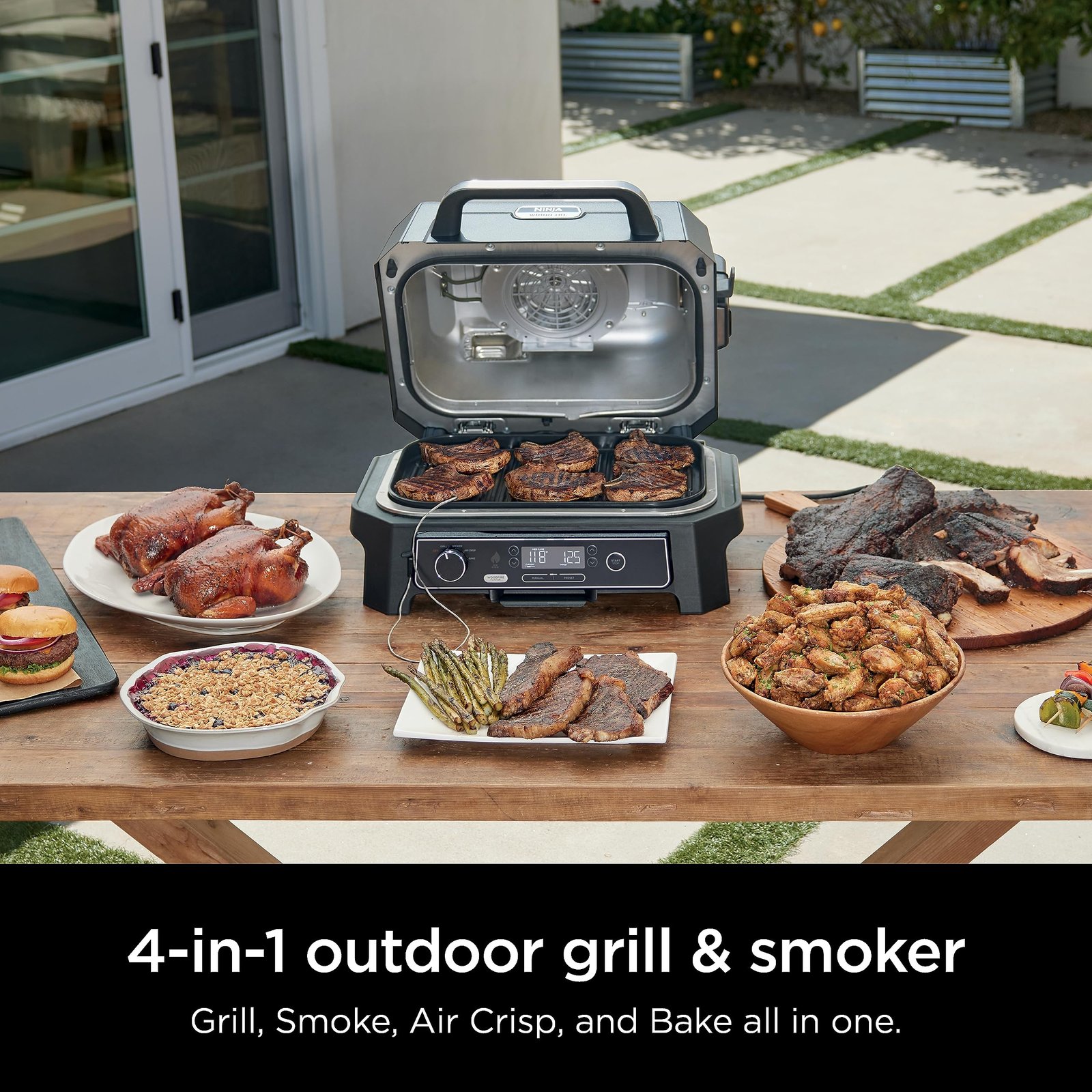 Ninja Woodfire Pro XL OG850 Electric Outdoor Grill and Smoker – 4-in-1 Portable BBQ with Built-In Thermometer, Air Fry, Bake, and Real Woodfire Flavor – Stainless Steel, 22-Inch, Dark Grey - Image 6