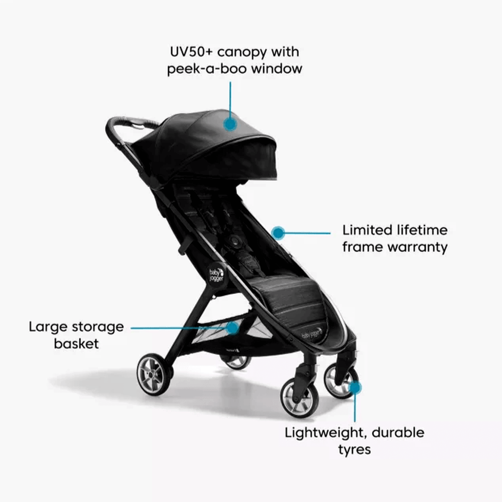 Baby Jogger City Tour 2 Single Compact Baby Stroller Foldable Pushchair - Black